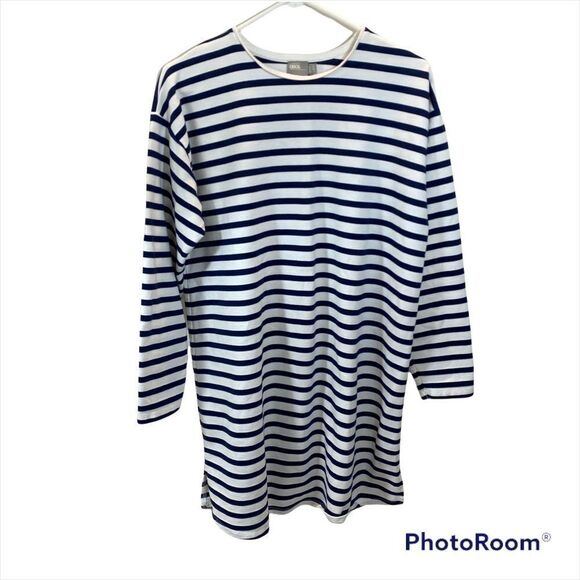 ASOS Oversized Navy and White Striped Long Sleeved Tee Shirt Dress Size 6 - Picture 5 of 11